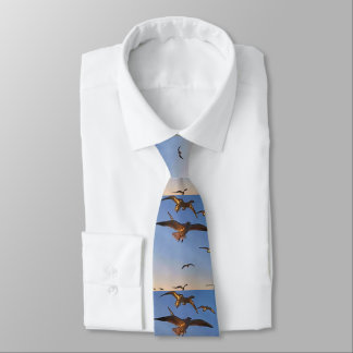 Seagulls In Flight Black Outline Art Tie