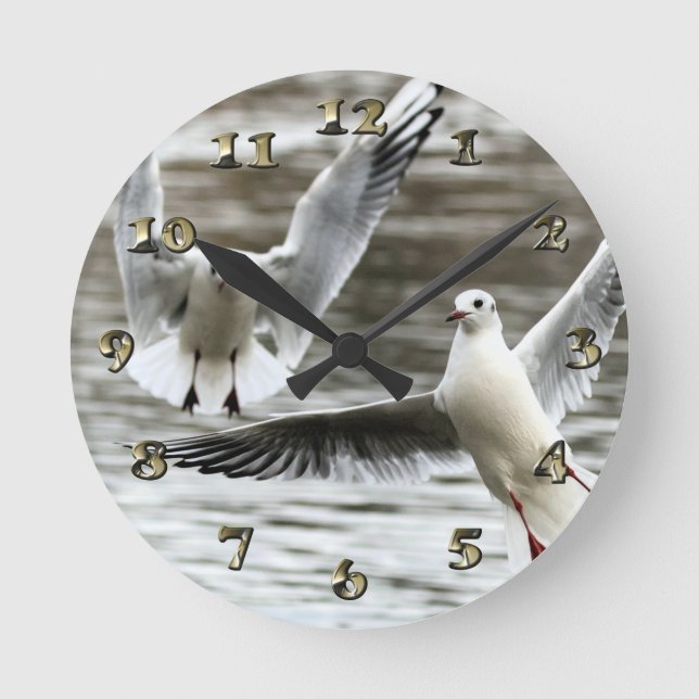 Seagulls in Flight Round Clock (Front)
