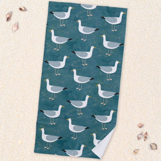 Seagulls Nautical Beach Towel (Fun seagull nautical coastal themed beach towel)