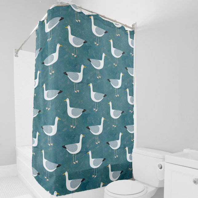 Seagulls Nautical Shower Curtain (Seagull nautical teal green shower curtain)