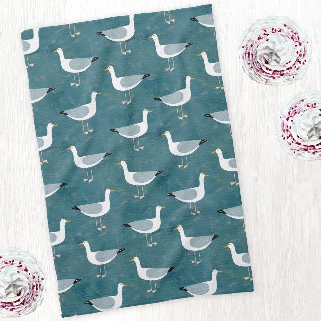 Seagulls Nautical Tea Towel (Seagull nautical kitchen tea towel)