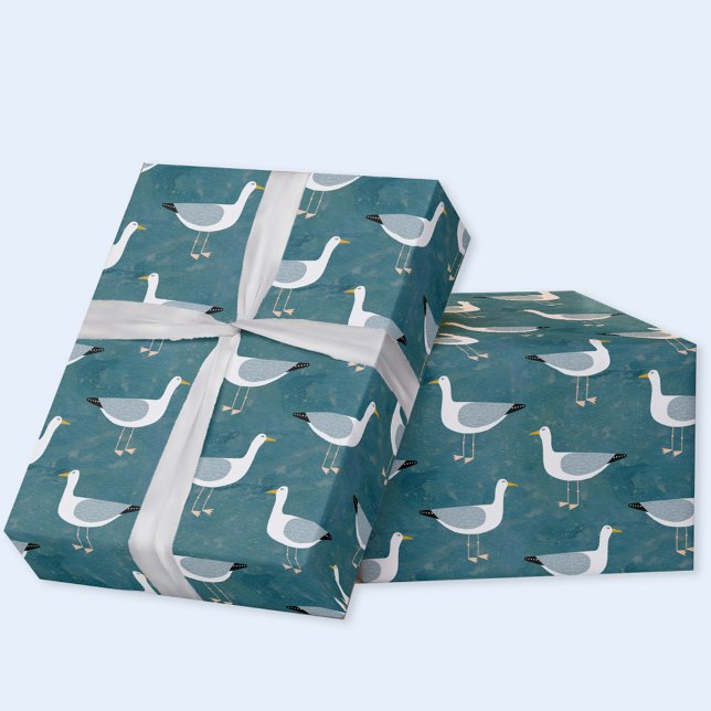 Seagulls Nautical Wrapping Paper (Fun seagull nautical gift wrapping paper)