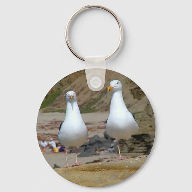 Seagulls On Oceans Beach Key Ring (Front)