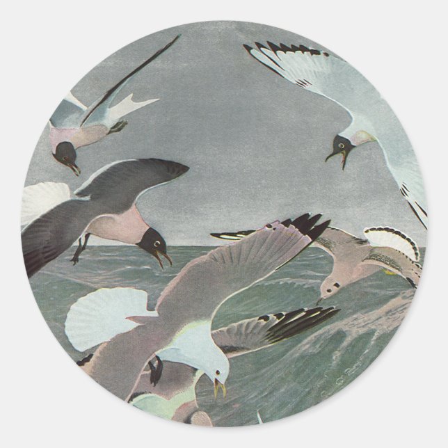 Seagulls Over Ocean Waves by Louis Agassiz Fuertes Classic Round Sticker (Front)