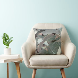 Seagulls Over Ocean Waves by Louis Agassiz Fuertes Cushion