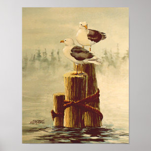 SEAGULLS & PILINGS 2 by SHARON SHARPE Poster