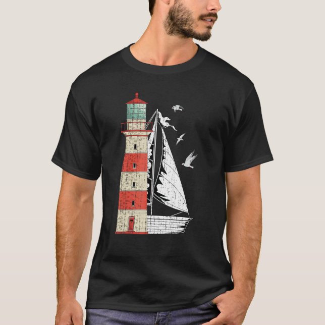 Seagulls Sailboat Nautical Sailing Sea Ocean Light T-Shirt (Front)
