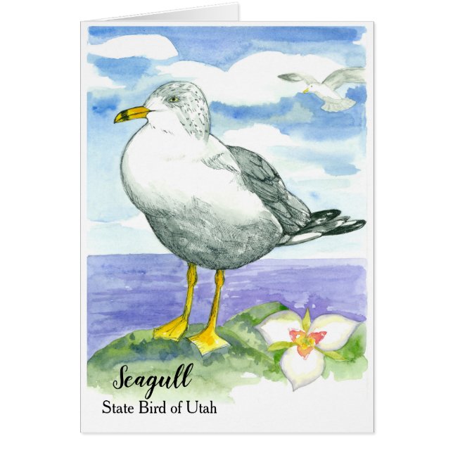 Seagulls Sego Lily Salt Lake Watercolor Blank (Front)