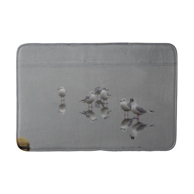 Seagulls, Serene Reflecting in Water Bath Mat (Front)