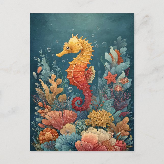 Seahorse Amidst Colourful Coral Postcard (Front)