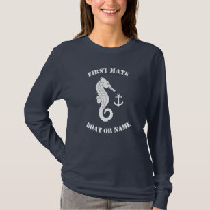 Seahorse Anchor First Mate Boat or Name Navy Blue T-Shirt