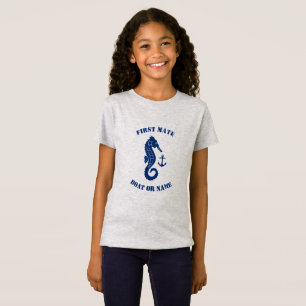 Seahorse Anchor First Mate Boat or Name Navy Grey T-Shirt