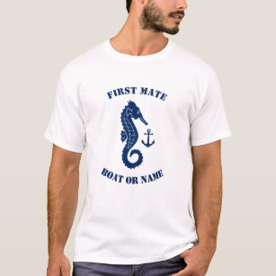 Seahorse Anchor First Mate Boat or Name Navy White T-Shirt
