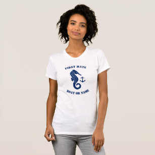 Seahorse Anchor First Mate Boat or Name Navy White T-Shirt