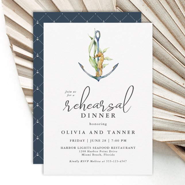 Seahorse and Anchor Nautical Rehearsal Dinner Invitation (Creator Uploaded)