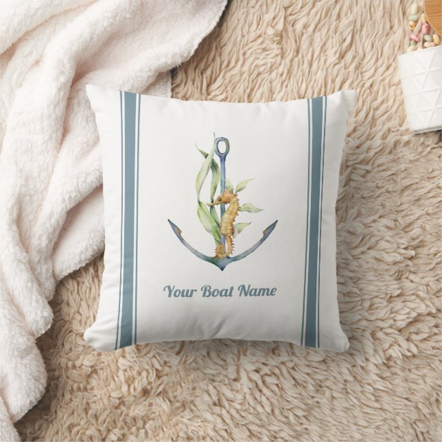 Seahorse and Anchor Nautical with Boat Name Cushion (Blanket)