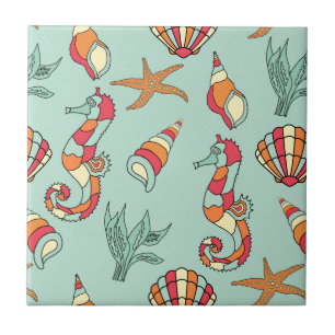 Seahorse and Seashell Pattern Tile