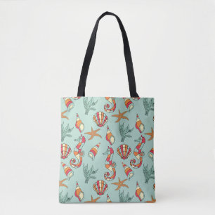 Seahorse and Seashell Pattern Tote Bag