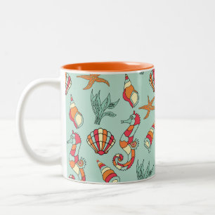Seahorse and Seashell Pattern Two-Tone Coffee Mug