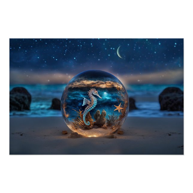 Seahorse and Starfish Beach Surreal Fantasy Poster (Front)