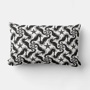Seahorse and Starfish - Black and White Pattern Lumbar Cushion