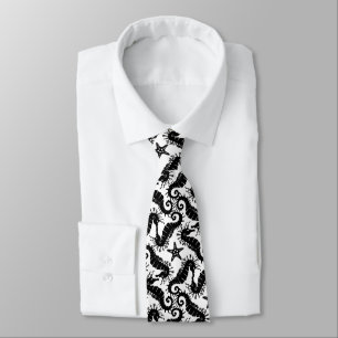 Seahorse and Starfish - Black and White Pattern Tie