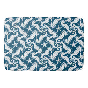 Seahorse and Starfish - Blue Sealife Pattern Bath Mat