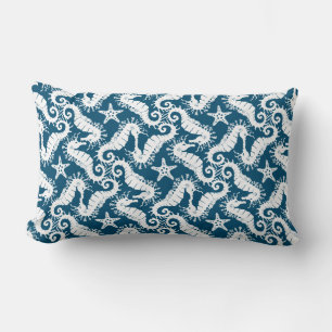 Seahorse and Starfish - Blue Sealife Pattern Lumbar Cushion
