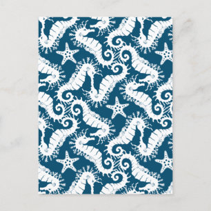 Seahorse and Starfish - Blue Sealife Pattern Postcard