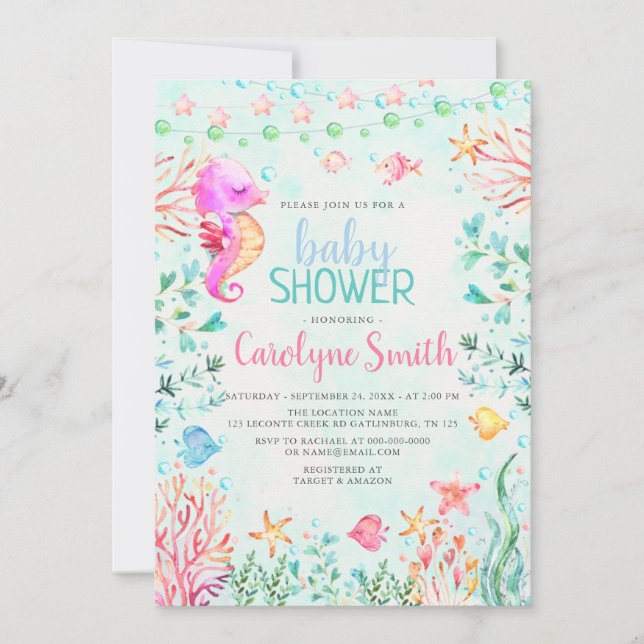Seahorse Baby Shower Invitation (Front)