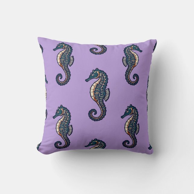 Seahorse Batik Pillow Cover Lavender (Front)