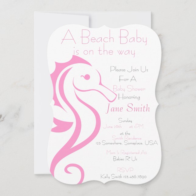 Seahorse Beach Baby Invite (girl) (Front)