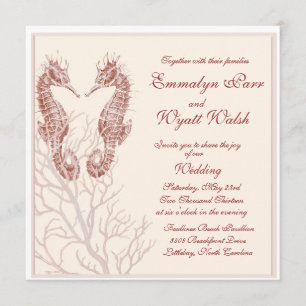 seahorse beach -  brown wedding invitation