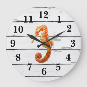 Seahorse Beach Decor Rustic Shiplap Large Clock