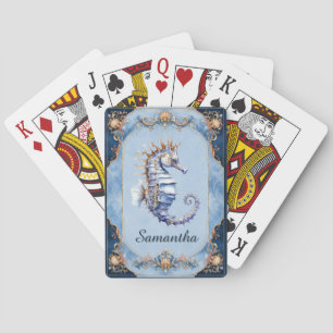 Seahorse beach theme blue ivory game night playing cards