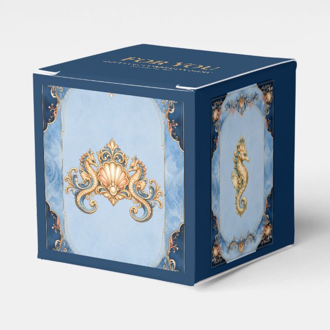 Seahorse beach wedding EDITABLE retro shell Favour Box (Front Side)