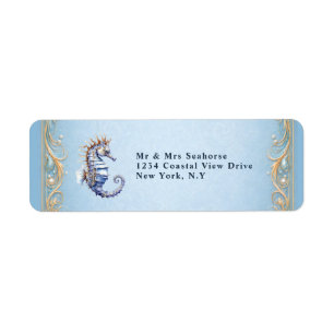 Seahorse beach wedding return address stickers