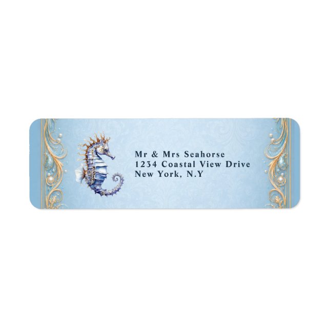 Seahorse beach wedding return address stickers (Front)