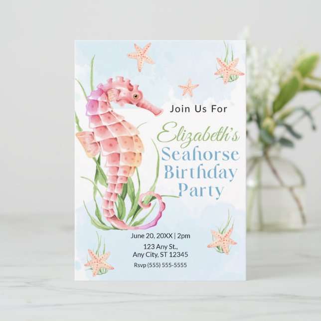 Seahorse Birthday Invitation (Standing Front)
