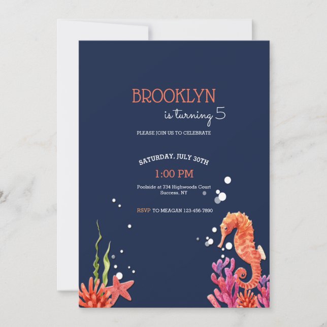 Seahorse Birthday Party Invitation (Front)