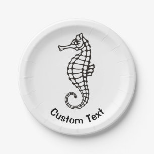 Seahorse Black Paper Plate