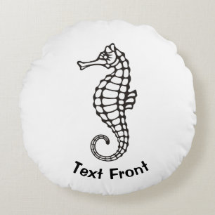 Seahorse Black Round Cushion