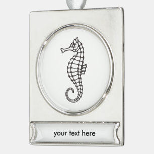 Seahorse Black Silver Plated Banner Ornament