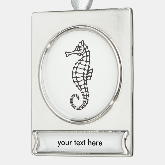 Seahorse Black Silver Plated Banner Ornament (Left)