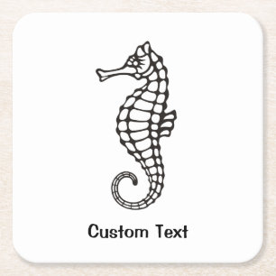 Seahorse Black Square Paper Coaster