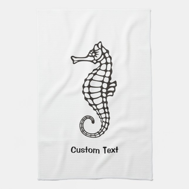 Seahorse Black Tea Towel (Vertical)
