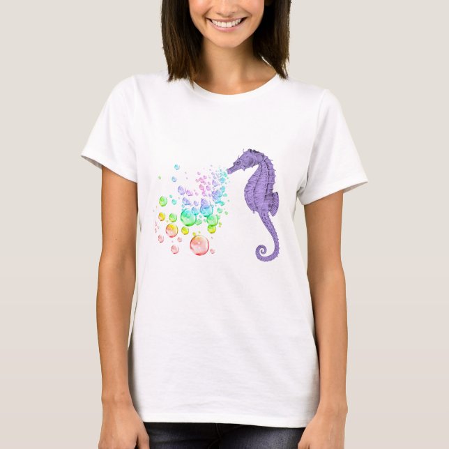 seahorse blowing rainbow bubbles T-Shirt (Front)