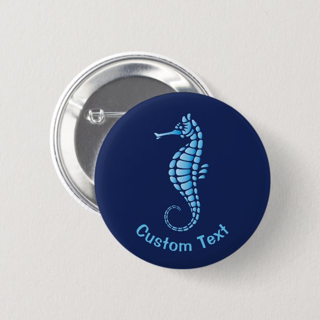 Seahorse Blue 6 Cm Round Badge (Front & Back)