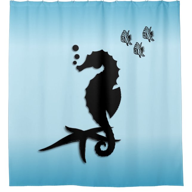 Seahorse Blue Bathroom Accessory Shower Curtain (Front)