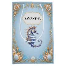 Seahorse blue beach theme gift bags